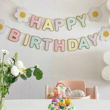 1pc Mini Paper Colorful Birthday Party Banner, Birthday Party Scene Decoration, Happy Birthday For Boys And Girls With Cream Pattern, Decorative Bunting Garland - A - View 2
