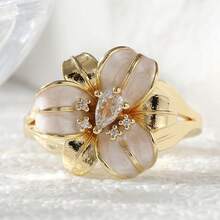 Enamel Lily Zirconia Inlaid Ring, Gentle And Romantic, Ideal Anniversary Gift - Gold - View 8