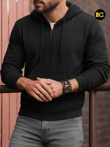 Big City Men's Hooded Sweatshirt With Closure, Sporting Design - Black - View 2