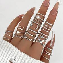 Set Cincin Multi-Sambungan Terbuka Mutiara Imitasi Bulan Terlaris di Eropa dan Amerika, Set Cincin Bertatahkan Berlian Imitasi Serbaguna dan Modis 26 Buah - Set cincin berlian 26 buah - View 2