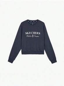Skechers New Women Crew Neck Knit Comfortable Pullover Sweatshirt - Dark Grey - View 1