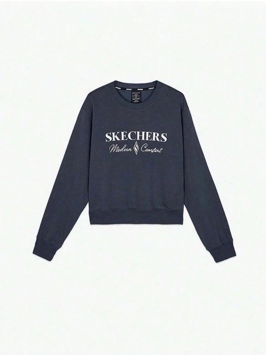 Skechers New Women Crew Neck Knit Comfortable Pullover Sweatshirt - Dark Grey - View 1