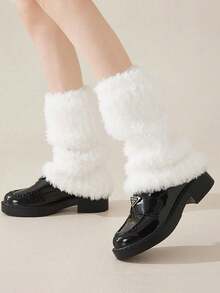 1 Pair White Women's Leg Warmers, Suitable For Autumn/Winter - Multicolor - View 3