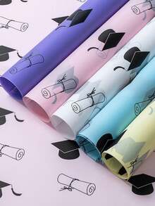20 Sheets/Set Graduation Cap & Diploma Print Translucent Frosted Thin Paper, Minimalist Macaron Pastel Colors, Waterproof Tear-Resistant Matte Wrapping Paper, Lightweight Bouquet Wrapping Paper, Suitable For Graduation Parties, Gift Wrapping And DIY Decorations - Graduation Gift Paper - View 5