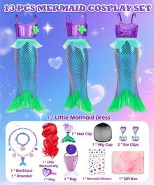 Disfraz de Sirena para Niña, Cosplay de Sirena con Peluca, Regalo para Niña, Disfraces de Sirena para Niños para Cumpleaños, Cosplay, Carnaval - Verde - Ver 6