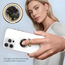 Soporte de anillo para teléfono celular, soporte de anillo de metal dorado de lujo con rotación de 360°, bonito agarre grande para teléfono celular, compatible con la mayoría de teléfonos - Flores blancas amarillas - Ver 3