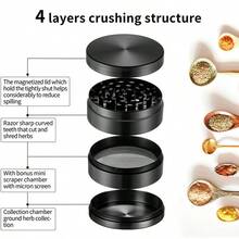 Precision Polished Black Metal Spice Grinder, 4-Layer Fine Teeth Manual Crusher, Essential Hand-Rolling Tool And Smoking Accessory - View 11