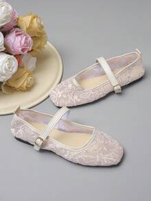 Zapatos planos Mary Jane de verano talla 35-43 para mujer, color rosa, punta cuadrada, malla de encaje transpirable, correa única con hebilla metálica, estilo vintage francés de hada, zapatos de boda, zapatos de dama de honor, casuales versátiles, cómodos, suela blanda, ligeros, dulces, elegantes, estilo socialite Lolita, para fiesta de noche, calle, ir al trabajo, estilo influencer, apariencia impresionante, zapatos planos de maternidad, antideslizantes, sin fatiga, efecto adelgazante, moda de alta gama para mujer - Rosa - Estampado de mariposas y hierba - Ver 7