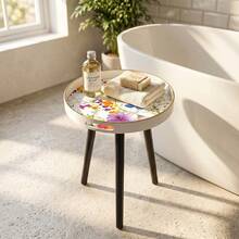 Round Modern Side Table, Minimalist Floral Butterfly Print Italian Luxury Tray, Outdoor Garden Balcony Small Coffee Table, Living Room Sofa Side Table, Minimalist Design, Multifunctional Side Table, Bedroom Decor, Small Furniture - White - View 6
