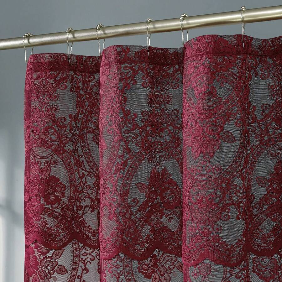NOIR Gothic Vintage Shower Curtain With Valance For Goth Bathroom Decor - Burgundy - View 1