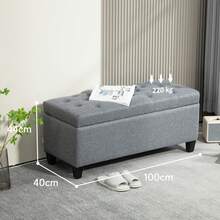 Upholstered Bench With Storage Space, Bench Seat, Suitable For Entryway, Bedroom, Living Room, Linen-Look Polyester, Rubberwood, Light Grey, 100 X 40 X 44 Cm - Light Grey - View 3