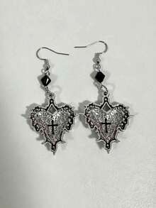Gothic Style Black Cross, Heart, Rose, Bow, Thorn Pendant Y2K Earrings For Women - Red - View 3