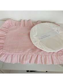 1pc/2pcs/6pcs French Blue & White Striped Floral Lace Edged Placemats, Delicate Ruffle Trim Tablecloth, Dust Cover - Multicolor - View 9