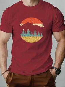 Camiseta de Verano para Hombre, Casual, de Cuello Redondo y Manga Corta con Estampado de Árbol - Negro - Ver 3