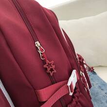 格紋拼接字母刺繡後背包，日系學生書包，大容量通勤後背包 - 彩色 - 查看 7