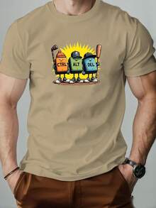 Camiseta de manga corta con cuello redondo para hombre, diseño de dibujos animados con teclas Ctrl, Alt, Del, estilo casual de verano. - Negro - Ver 5