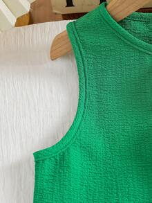 2pcs/Set Toddler Girls' Solid Color Sleeveless Crop Top With Ruffle Hem Shorts, Casual Daily Wear, Summer - Green - View 3