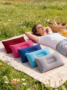 1pc Aesthetic Inflatable Travel Pillow With Adjustable Firmness Heavy-Duty Waterproof Design For Hikers Multicolored Inflatable Portable Camping Pillow To Hold Head Steady On Long Journeys Rest Essentials Sports And Outdoors Must Haves,Camping Pillow - Multicolor - View 1