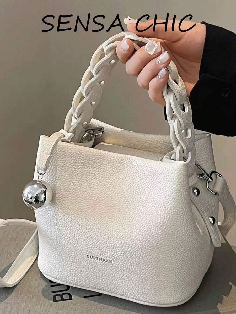 Túi xách mini hình chú hề thời trang, chất liệu vải PU chống thấm nước, họa tiết chữ cái, trang trí mặt dây chuyền kim loại, túi vuông nhỏ gọn, túi tote thanh lịch, túi công sở, thích hợp cho công việc, túi thời trang cao cấp, phù hợp cho đi làm hàng ngày và các buổi gặp gỡ.