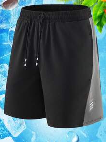 Men's Sports Casual Shorts, Minimalist Everyday Shorts, Contrast Side Trim And Decorative Drawstring Tips, Loose Silhouette Black - Black - View 7