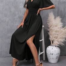 xuehuamaoyi02  Vestido largo con aberturas en los laterales y mangas de estilo mariposa para mujeres - Marrón Mocha - Ver 8