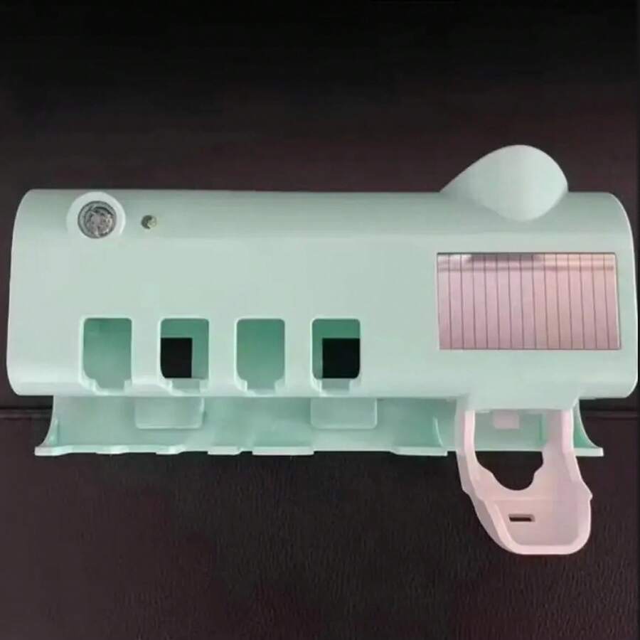 1 unidad de dispensador automático de cepillos de dientes y pasta dental tipo soporte, dispensador de pasta dental montado en la pared a prueba de polvo para baño. - Azul - Ver 1