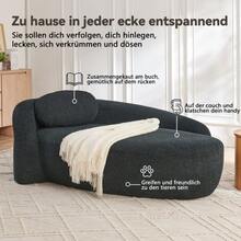 Minimalist Teddy Fleece Sofa With Rounded Design, Softly Padded Couch With Cushions, Versatile For Living Room, Bedroom And Studio. - 黑色 - 查看 5