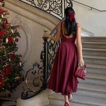 yonghongmaoyi1 Elegante vestido de Navidad de noche romántico francés sin espalda, ajustado, para fiesta y citas, de verano - Marrón - Ver 8