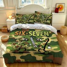 Six Seven Blue 3件組床上用品套裝，6&7印花：1件被套 + 2件枕套（不含內芯），高清晰染色，100%聚酯纖維，柔軟，拉鍊開口，可水洗，適用於居家、旅行、宿舍 - 4095+SJT+W - 查看 2
