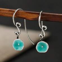 Women's Vintage Forest Style Lake Blue Enamel Earrings, Suitable For Daily Wear - Silver - View 3