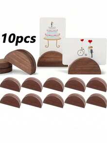 10pcs Wooden Table Number Holder - Semi-Circular Table Card Holder, Suitable For Weddings, Beach Parties, Birthday Parties, Garden Events, Restaurants, Etc., For Wedding Organizers And High-End Party Decorators. - Semicircular Brown - View 12