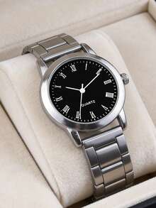 1pc Boys' Silver Alloy Band Casual Round Dial Quartz Watch, Suitable For Daily Wear - Multicolor - View 5