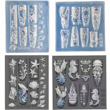 1pc Transparent Square Ocean Silicone Nail Art Mold, Seahorse Jellyfish Shell 3D Carved Template, Coral Starfish Wave Embossed Printing Mold, Summer Ice Transparent Gradient Long Pointed Wearable Nails, Korean Style Sea Salt Fresh Nail Shape, Ins Island Vacation Nail Art, Divided Layout Seahorse Shell Starfish Multiple Ocean Patterns, Lightweight And Flat Easy To Store, Suitable For Nail Art DIY Enthusiasts, Can Be Used As Holiday Gift - Multicolor - View 4