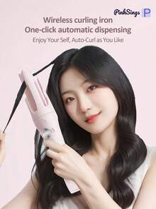 PinkSings 32mm Rizador de pelo portátil automático, 4 niveles de temperatura ajustables, rizador de pelo giratorio automático recargable por USB, diseño anti-quemaduras, batería de 5000mAh - Rosa - Ver 3