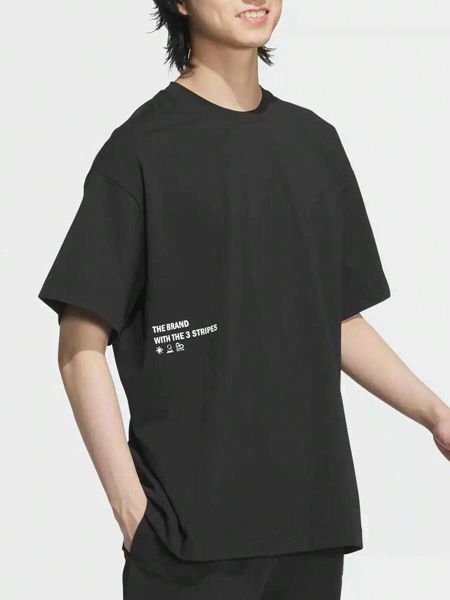 Adidas 夏季新款男女休閒寬鬆圓領短袖T卹 - 黑色 - 查看 1
