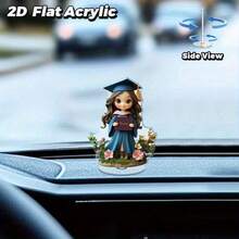 1pc 2D Acrylic Rotating Desktop Ornament, Cartoon Girl Holding Book Graduation Season Commemorative Gift - A - View 4