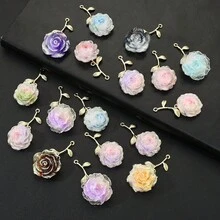 5件裝時尚玫瑰花吊墜，豐富分層花卉設計搭配鮮豔色彩，DIY耳環項鍊製作吊墜 - 彩色 - 查看 7