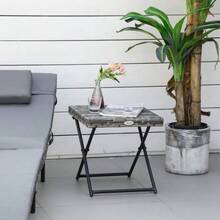 Garden Table, Polyrattan, Folding Coffee Table, Metal Frame, Grey, 40x40x40cm - Gray - View 5