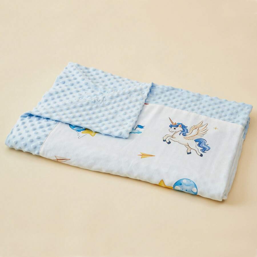 1PC Bamboo Cotton Muslin Minky Dot Blanket, Soft Soothing Baby Blanket, Spring Summer Cooling Air Conditioner Blanket, Baby Cover Blanket For Boy And Girl(140x110 CM) - Unicorn - View 1