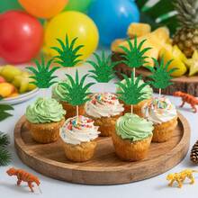 12/24 pièces Décorations de Cupcake Feuilles d'Ananas Vertes Pailletées Pics à Gâteau Feuilles de Palmier Tropicales Scintillantes pour Fête Hawaïenne Luau Été Plage Décorations de Dessert Fournitures de Pâtisserie - feuilles d'ananas - Voir 9
