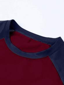 1 pieza Camiseta casual de manga raglán para hombre, cuello redondo, manga corta, ajuste regular, tela de punto adecuada para todas las estaciones, diseño de estampado gráfico de letras, perfecta para uso casual de fin de semana y verano - Burdeos - Ver 3
