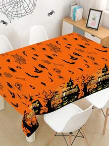 1pc Halloween Disposable Tablecloth, Pumpkin Spider Web Bat & Castle Pattern Plastic Table Cover For Home Kitchen Dining Table Decor, Vintage Halloween Decorations, Festive Fall Autumn Party Table Decor, Trick Or Treat Holiday Decor - Ghost Castle-01 - View 6