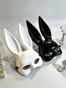 Shiny Black Bunny Girl Mask, Half-Face Long Ear Rabbit Design, Women's Sexy Masquerade Headpiece, Perfect For Halloween, Cosplay, Nightclub, Prom, Carnival And Party Decoration - Multicolor - View 1