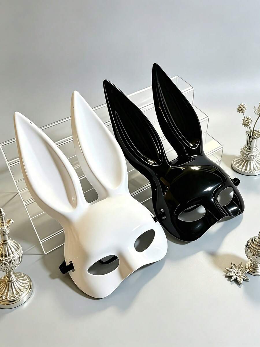 Shiny Black Bunny Girl Mask, Half-Face Long Ear Rabbit Design, Women's Sexy Masquerade Headpiece, Perfect For Halloween, Cosplay, Nightclub, Prom, Carnival And Party Decoration - Multicolor - View 1