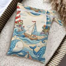 Cute Nautical Print Wet Dry Bag, Zippered Storage Pouch For Swimwear, Swimming Gear, Diapers & Travel - Multicolor - View 4