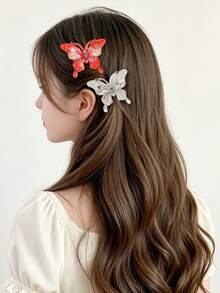 10pcs Transparent Gradient Butterfly Hair Clips With Rhinestone Embellishments, Alligator Hair Clips Non-Damaging To Hair, Suitable For Side, Bangs, Braided Hairstyles, Energetic Girly Style Hair Accessories For School, Outings, Parties - Multicolor - View 4