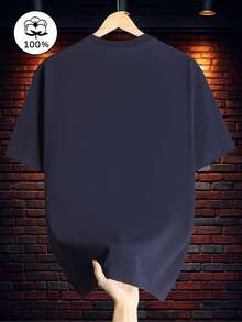 Camiseta% pura, estampado casual de manga corta para todas las estaciones - Negro - Ver 2