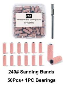 50/100/200Pcs/Box With 1PC Mini Mandrel Nail Art 3mm Mini Grinding Sand Ring Bands(80# 120# 180# 240#)Electric Grinding Machine Nail Grinding Head Manicure Accessories Tools Dead Skin Remover - Pink - View 14