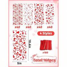 160 bolsas de regalo de San Valentn con lazos giratorios, 4 estilos de bolsas de celofn de San Valentn para suministros de de San Valentn, galletas de caramelo - Estilo transparente 2 - Ver 7