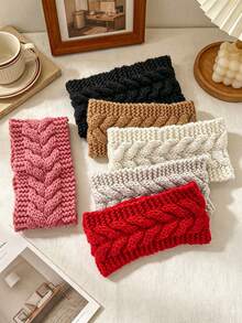 2pcs Women's Cable Knit Ear Warmer Headbands, Fashionable Minimalist Cable Knit Woolen Yarn Hairband Ear Protector Elastic Handmade Hair Accessory Warm Autumn Winter Headband - Multicolor - View 4